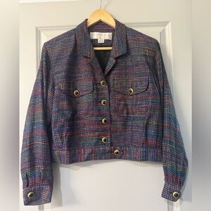 Doncaster Women’s 100% Silk Multicolor Cropped Jacket Blazer Size 8